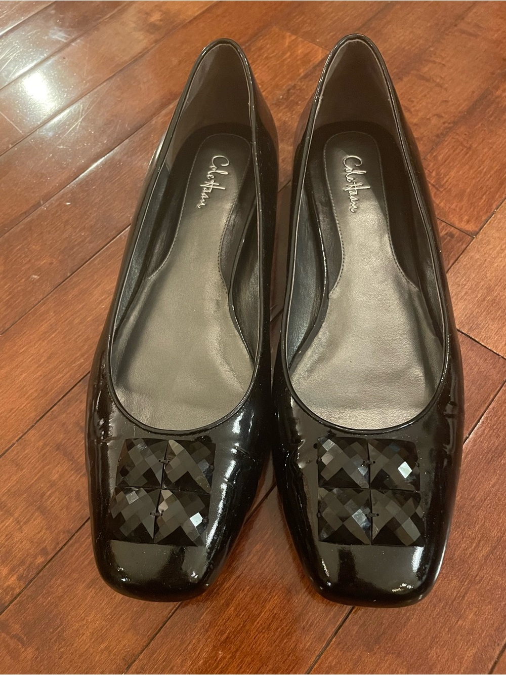 Cole Haan Air Camille Black Patent Ballet Flats with Faceted Toe Accent - 10AA